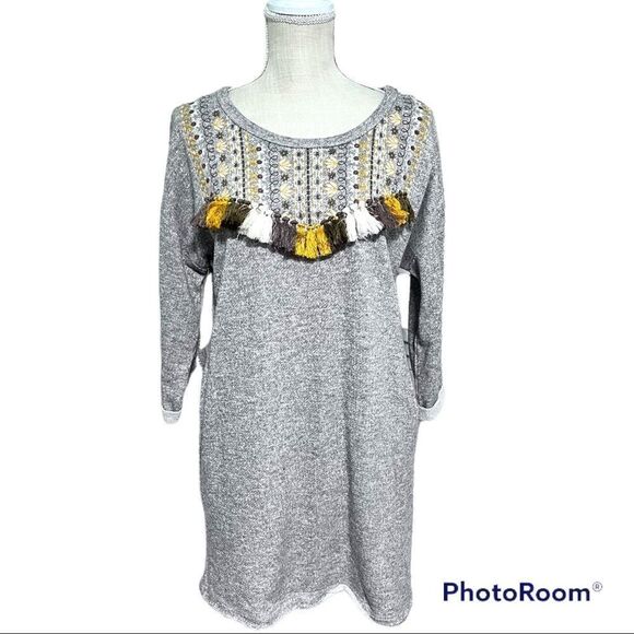 Ellison embroidered tassels thermal knit bohemian casual dress - Picture 1 of 6